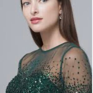 ADRIANNA PAPEL AA302 illusion, Emerald formal gown dress NWT sequence